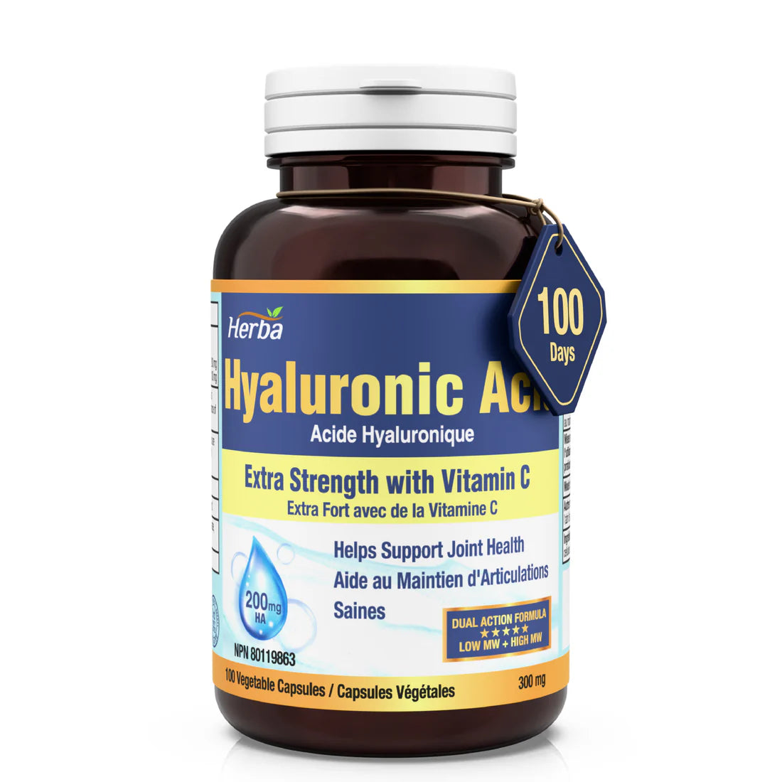 Herba Hyaluronic Acid Supplement – 200 mg with Vitamin C- 100 Capsules