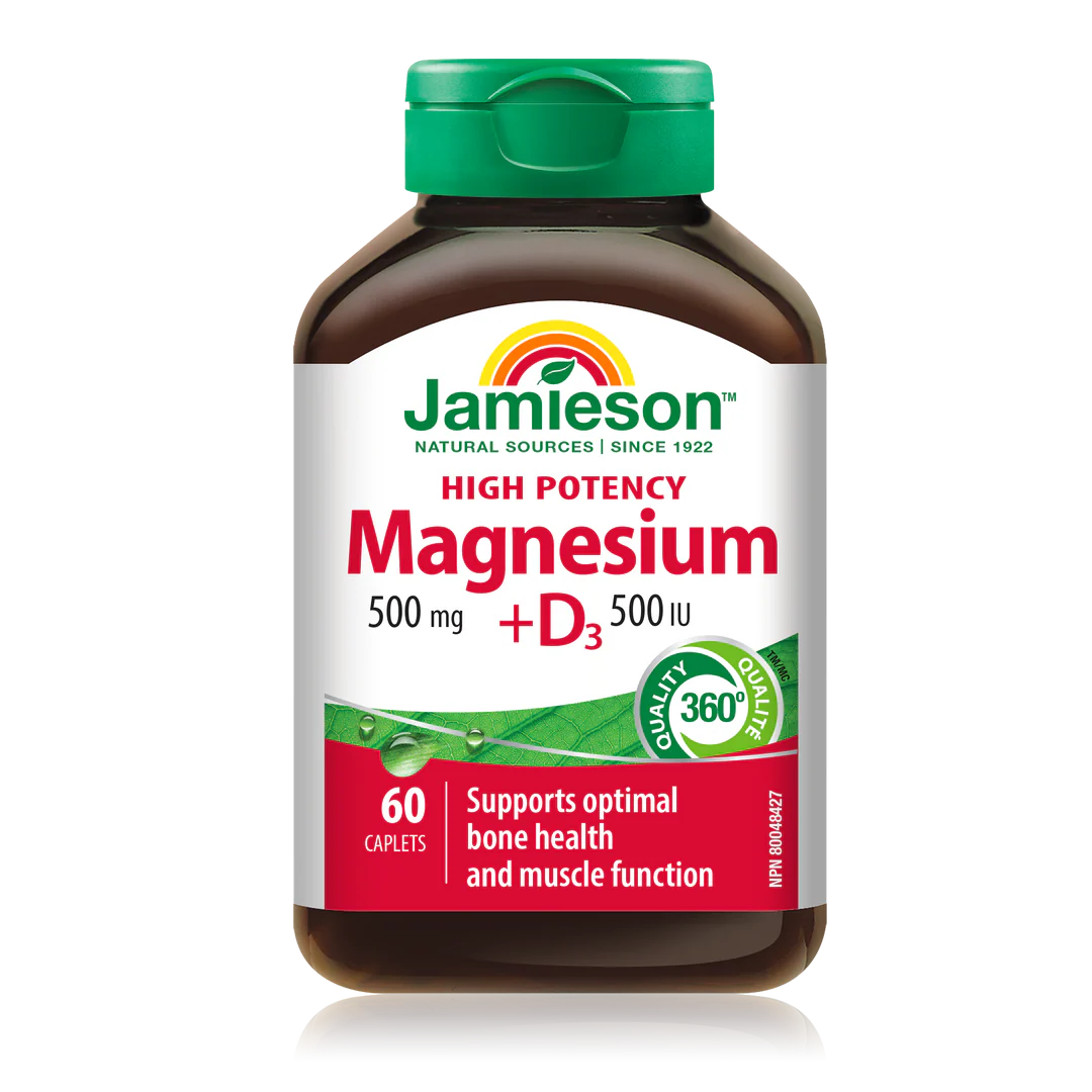 Jamieson Magnesium 500 mg + Vitamin D3 500 IU – 60 Caplets