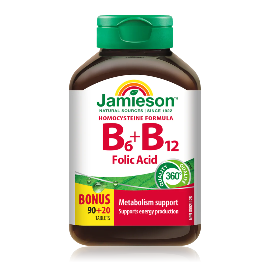 Jamieson Vitamin B6 + B12 + Folic Acid – 90 + 20 Caplets