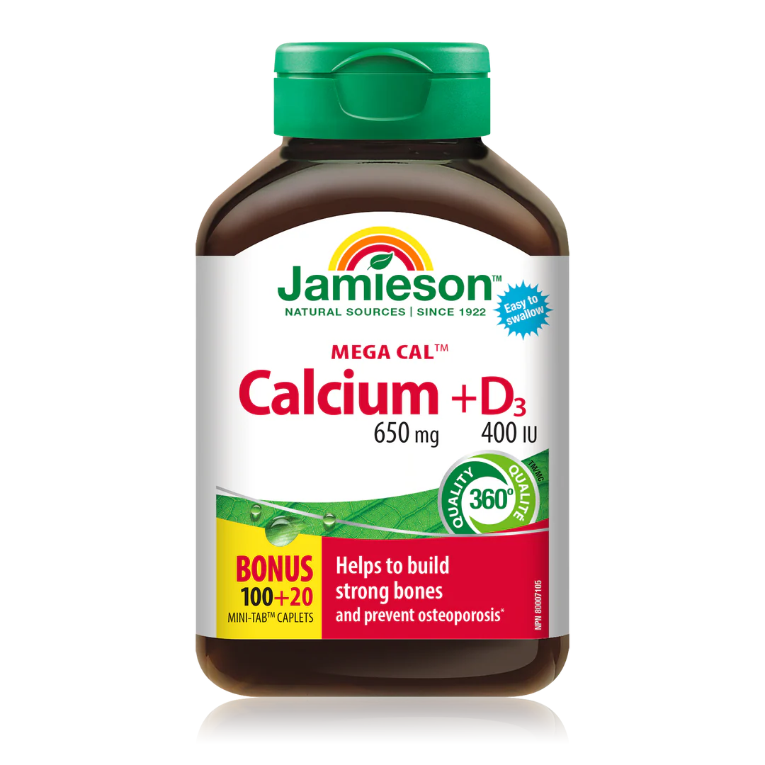 Jamieson Mega Cal Calcium 650 mg & Vitamin D3 400 IU – Caplets