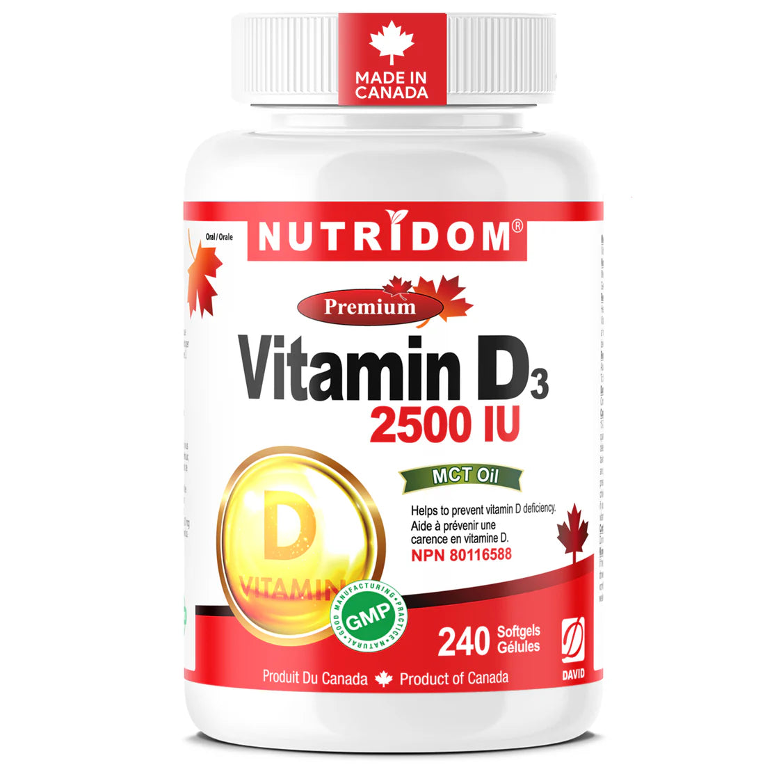 Nutridom Vitamin D3 2500 IU with MCT Oil – 240 Softgels