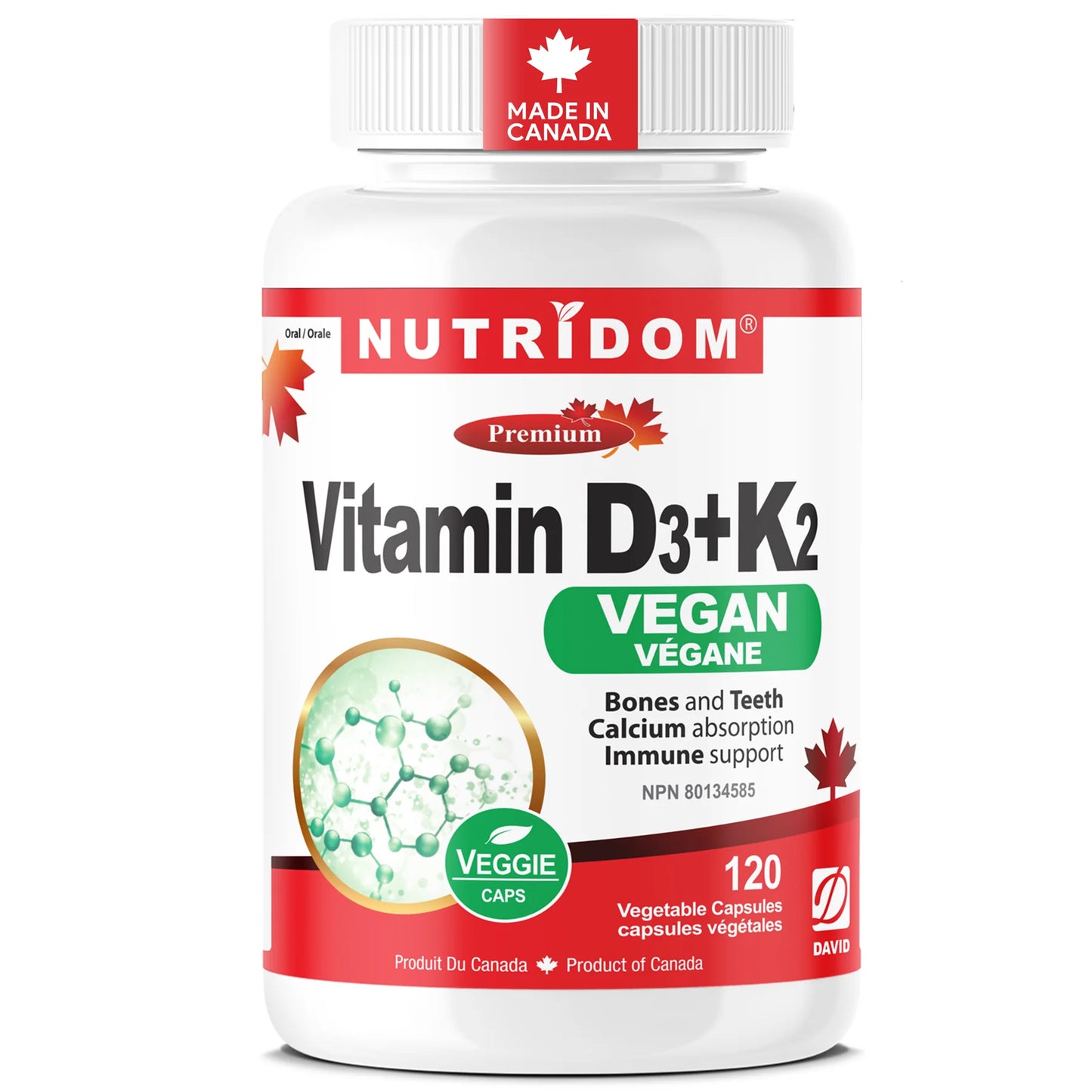 Nutridom Vitamin D3 + K2 Vegan – 120 Caps