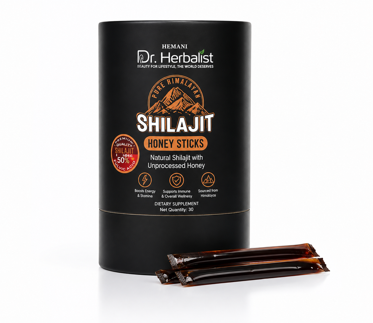 Hemani Shilajit Honey Sticks – 75% Fulvic Acid | 30 Pack 🍯 | Energy, Vitality & Daily Wellness Support
