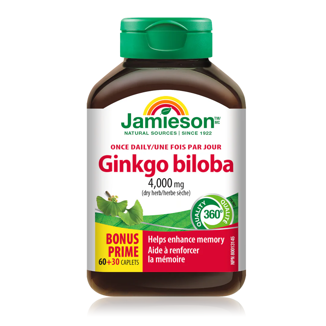 Jamieson Ginkgo Biloba 4000 mg – 60 + 30 Caplets