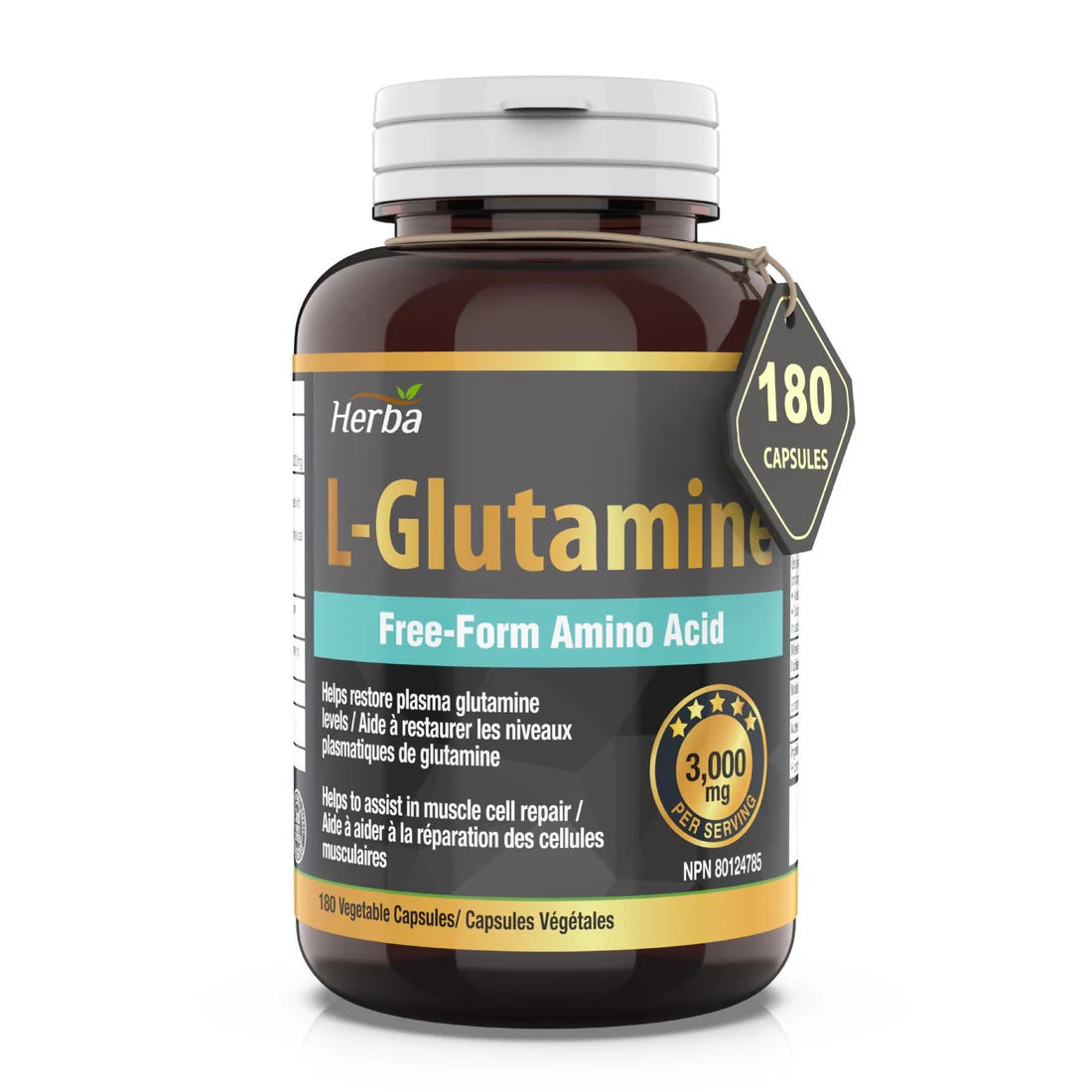 Herba L-Glutamine Capsules – 750 mg | 180 Vegetable Capsules