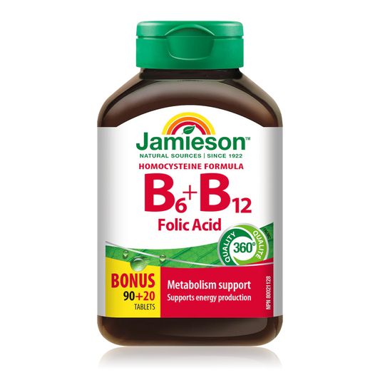 Jamieson Vitamin B6 + B12 + Folic Acid – 90 + 20 Caplets