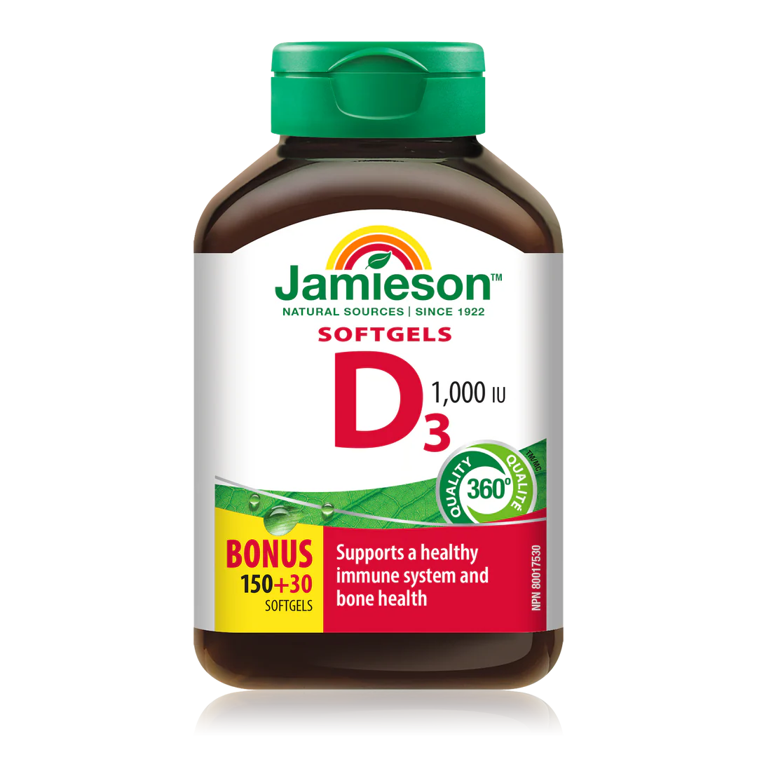 Jamieson Vitamin D3 1000 IU Softgels – 150 + 30 Softgels