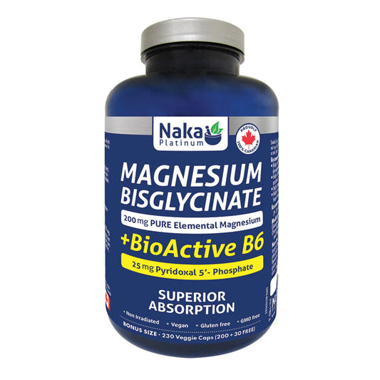 Naka Platinum Magnesium Bisglycinate + BioActive B6 – 230 Veggie Caps