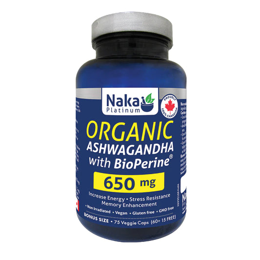 Naka Platinum Organic Ashwagandha with BioPerine – 75 Veggie Caps