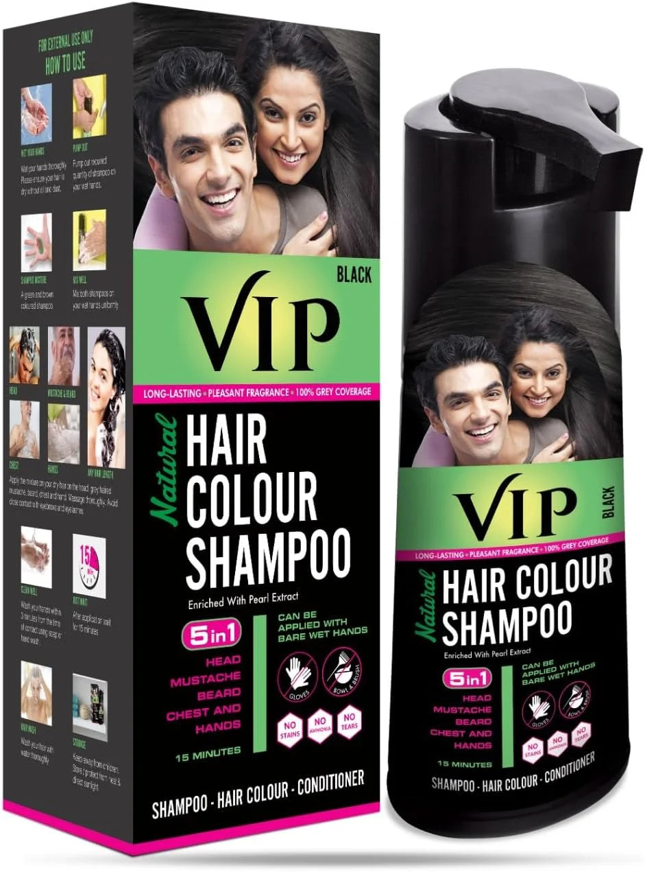 VIP 3-in-1 Hair Color Shampoo – Black (180 mL)